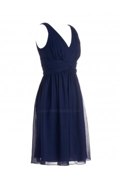 A-Line V-Neck Short Navy Blue Chiffon Bridesmaid Dresses/Wedding Party Dresses BD010093