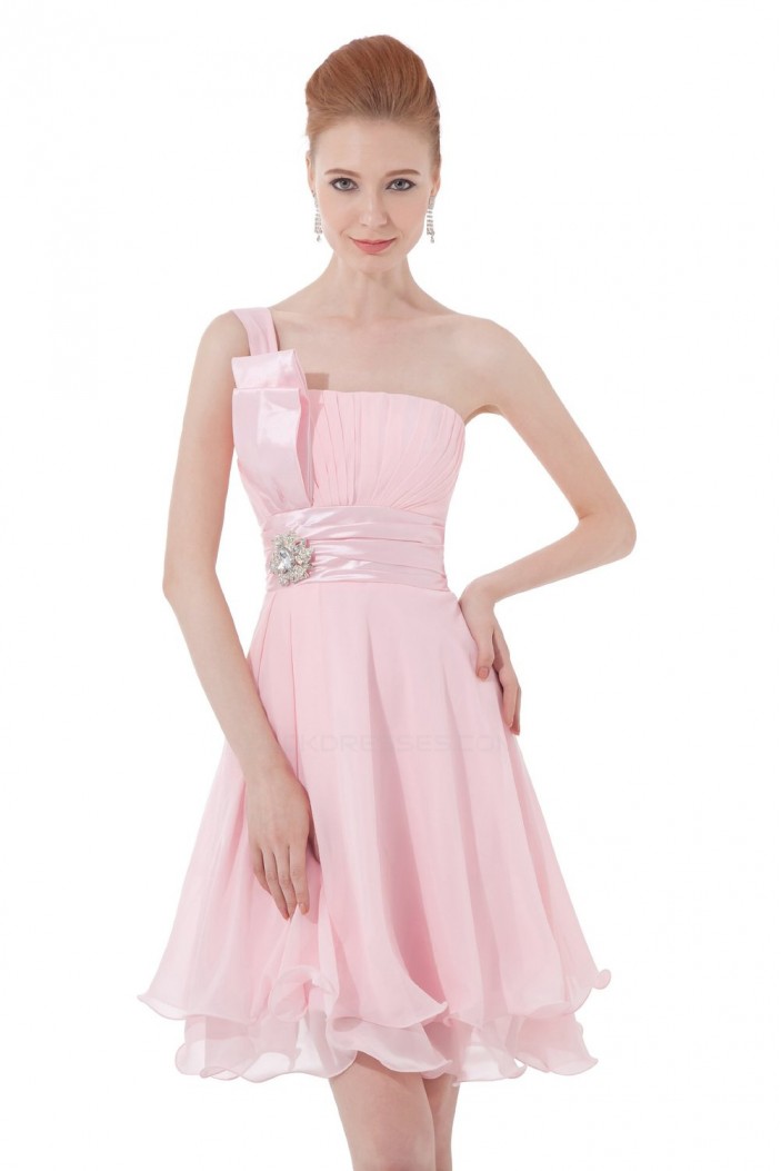 A-Line One-Shoulder Short Pink Chiffon Bridesmaid Dresses/Wedding Party Dresses BD010115