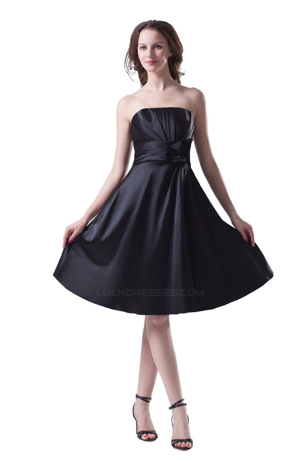strapless black satin dress