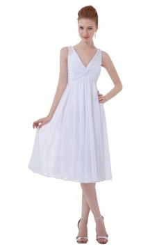 A-Line V-Neck Short White Chiffon Bridesmaid Dresses/Wedding Party Dresses BD010122