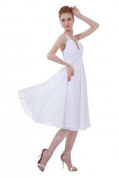 A-Line V-Neck Short White Chiffon Bridesmaid Dresses/Wedding Party Dresses BD010122