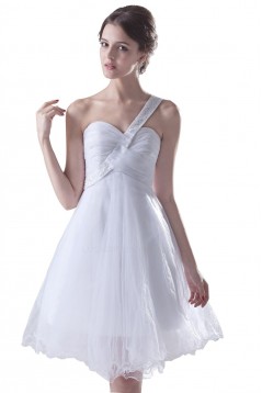 A-Line One-Shoulder Beaded White Short Bridesmaid Dresses/Wedding Party Dresses BD010123