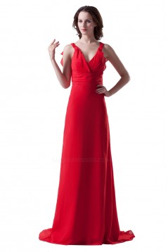 Sheath/Column V-Neck Straps Sleeveless Long Red Bridesmaid Dresses/Wedding Party Dresses BD010125