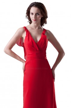 Sheath/Column V-Neck Straps Sleeveless Long Red Bridesmaid Dresses/Wedding Party Dresses BD010125