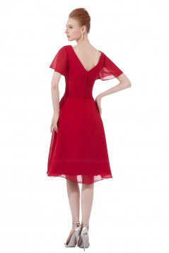 A-Line V-Neck Short Sleeve Red Chiffon Bridesmaid Dresses/Wedding Party Dresses BD010138