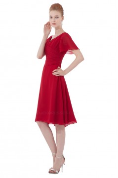 A-Line V-Neck Short Sleeve Red Chiffon Bridesmaid Dresses/Wedding Party Dresses BD010138