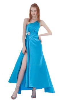 A-Line One-Shoulder Beaded Long Blue Bridesmaid Dresses/Wedding Party Dresses BD010143