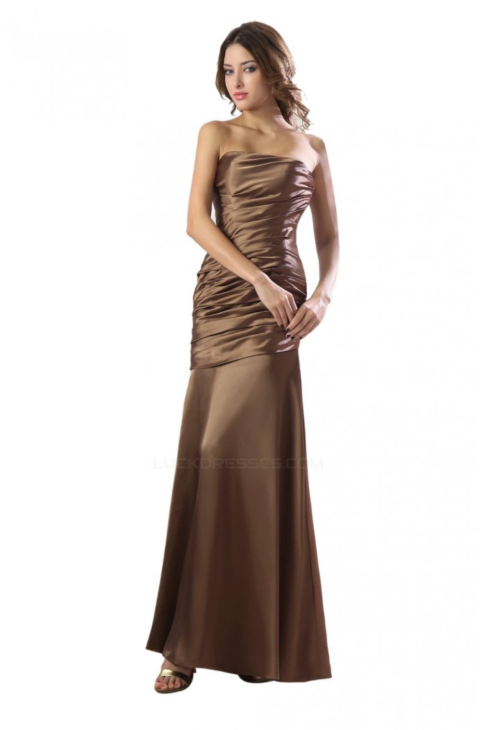 Sheath Strapless Long Satin Bridesmaid Dresses/Wedding Party Dresses BD010146