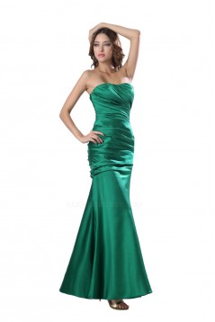 Sheath Strapless Long Green Satin Bridesmaid Dresses/Wedding Party Dresses BD010147