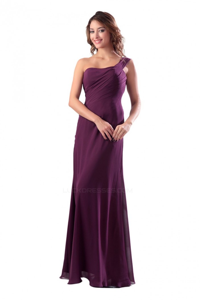 Sheath/Column One-Shoulder Grape Long Chiffon Bridesmaid Dresses/Wedding Party Dresses BD010154