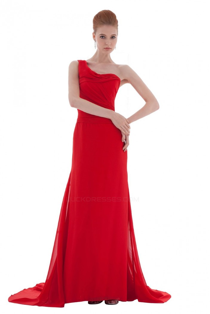 A-Line One-Shoulder Long Red Chiffon Bridesmaid Dresses/Wedding Party Dresses BD010158