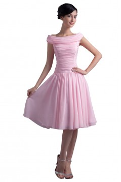 A-Line Off-The-Shoulder Short Pink Chiffon Bridesmaid Dresses/Wedding Party Dresses BD010161