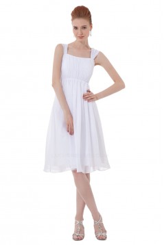 A-Line Straps Short White Chiffon Bridesmaid Dresses/Wedding Party Dresses BD010190