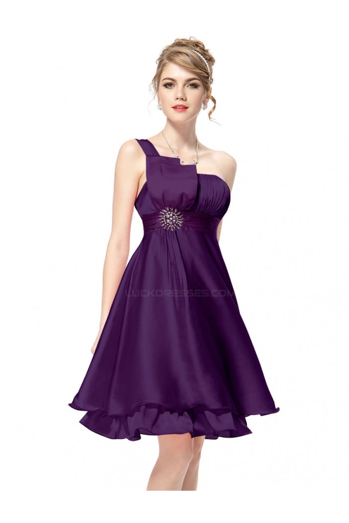 A-Line One-Shoulder Short Purple Bridesmaid Dresses/Wedding Party Dresses BD010210