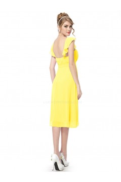 A-Line Straps Yellow Chiffon Short Bridesmaid Dresses/Wedding Party Dresses BD010215