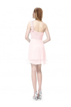 A-Line One-Shoulder Short Pink Chiffon Bridesmaid Dresses/Wedding Party Dresses BD010219