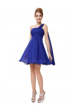 A-Line Empire One-Shoulder Short Royal Blue Chiffon Bridesmaid Dresses/Wedding Party Dresses BD010222