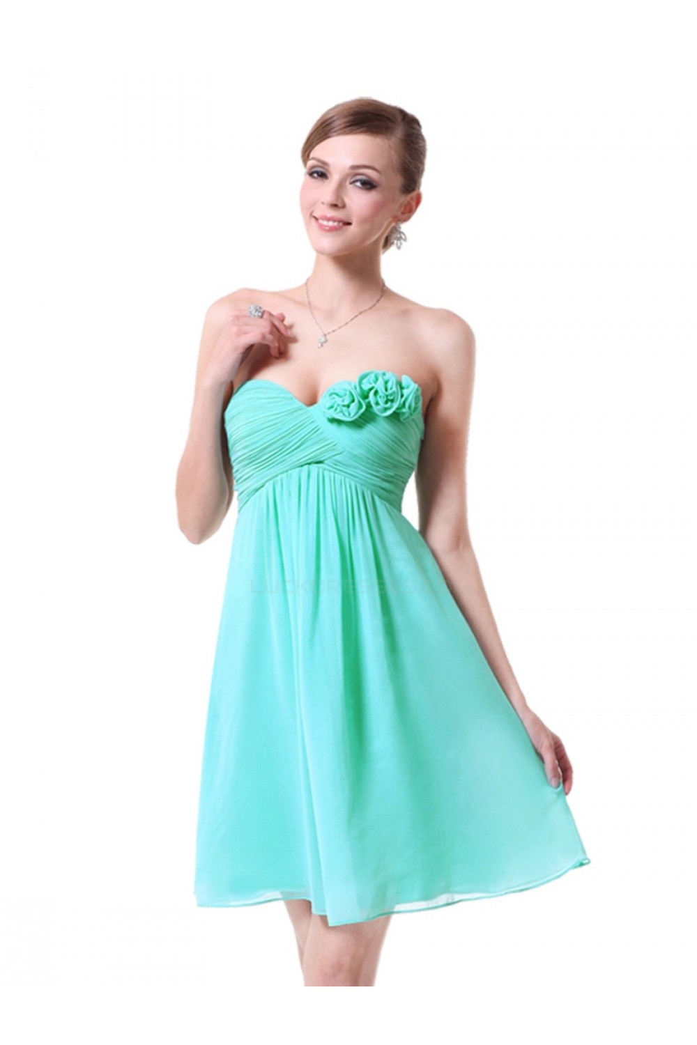 A-Line Empire Sweetheart Green Chiffon Short Bridesmaid Dresses/Wedding ...