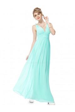 A-Line V-Neck Long Blue Chiffon Bridesmaid Dresses/Wedding Party Dresses BD010237