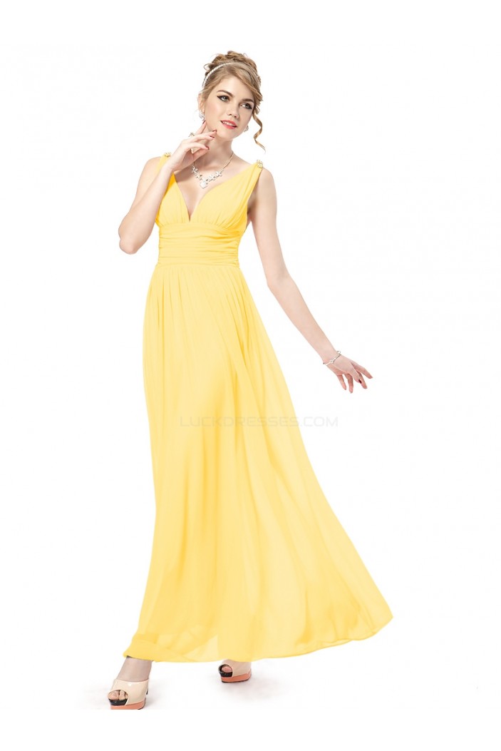 A-Line V-Neck Long Yellow Chiffon Bridesmaid Dresses/Wedding Party Dresses BD010246
