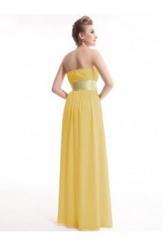 A-Line Empire Strapless Long Yellow Chiffon Bridesmaid Dresses/Wedding Party Dresses/Maternity Dresses BD010256