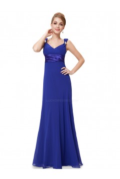 Sheath V-Neck Long Royal Blue Chiffon Bridesmaid Dresses/Evening Dresses BD010265