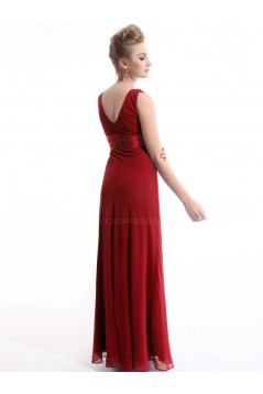 Sheath V-Neck Long Red Chiffon Bridesmaid Dresses/Evening Dresses BD010267