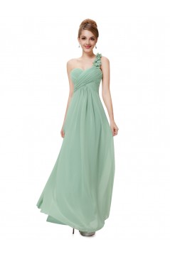 A-Line One-Shoulder Sweetheart Long Green Chiffon Bridesmaid Dresses/Evening Dresses BD010284