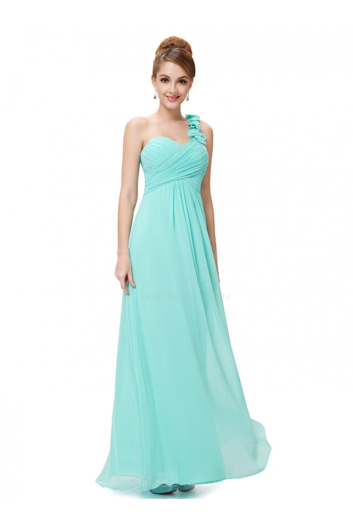 A-Line One-Shoulder Sweetheart Long Blue Chiffon Bridesmaid Dresses/Evening Dresses BD010285