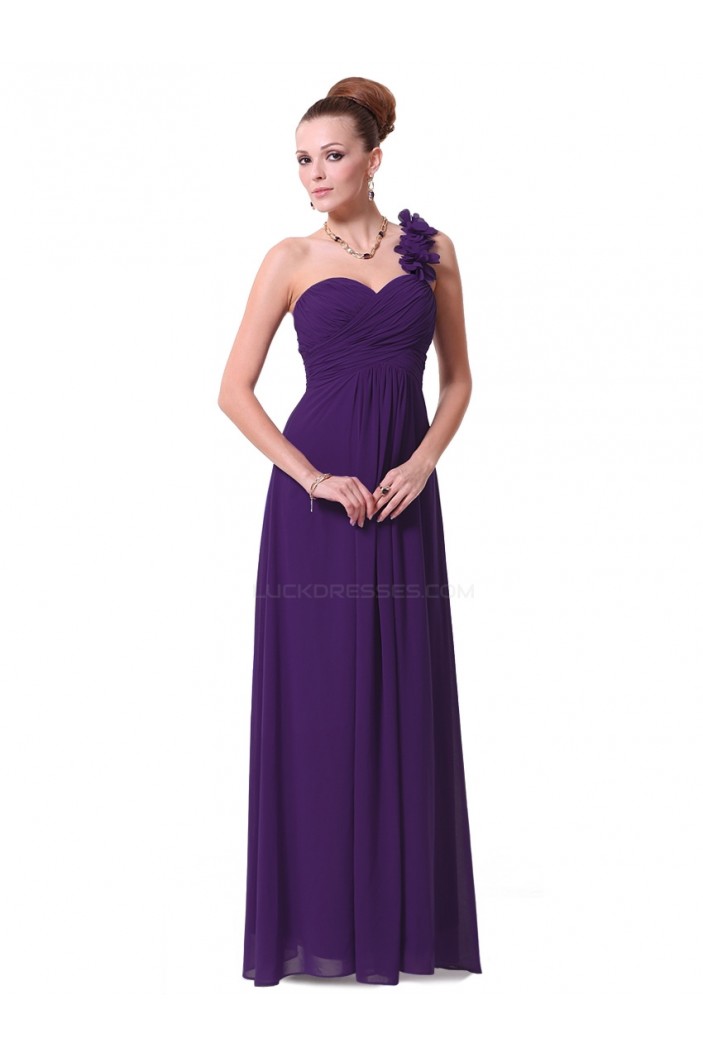 A-Line One-Shoulder Sweetheart Long Purple Chiffon Bridesmaid Dresses/Evening Dresses BD010287