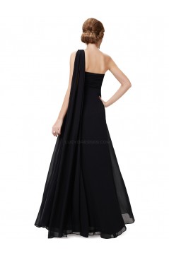 Empire One-Shoulder Long Black Chiffon Bridesmaid Dresses/Evening Dresses/Maternity Dresses BD010291