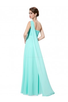 Empire One-Shoulder Long Light Blue Chiffon Bridesmaid Dresses/Evening Dresses/Maternity Dresses BD010293