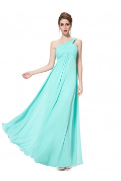 Empire One-Shoulder Long Light Blue Chiffon Bridesmaid Dresses/Evening Dresses/Maternity Dresses BD010293