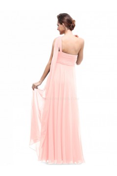 Empire One-Shoulder Long Pink Chiffon Bridesmaid Dresses/Evening Dresses/Maternity Dresses BD010294