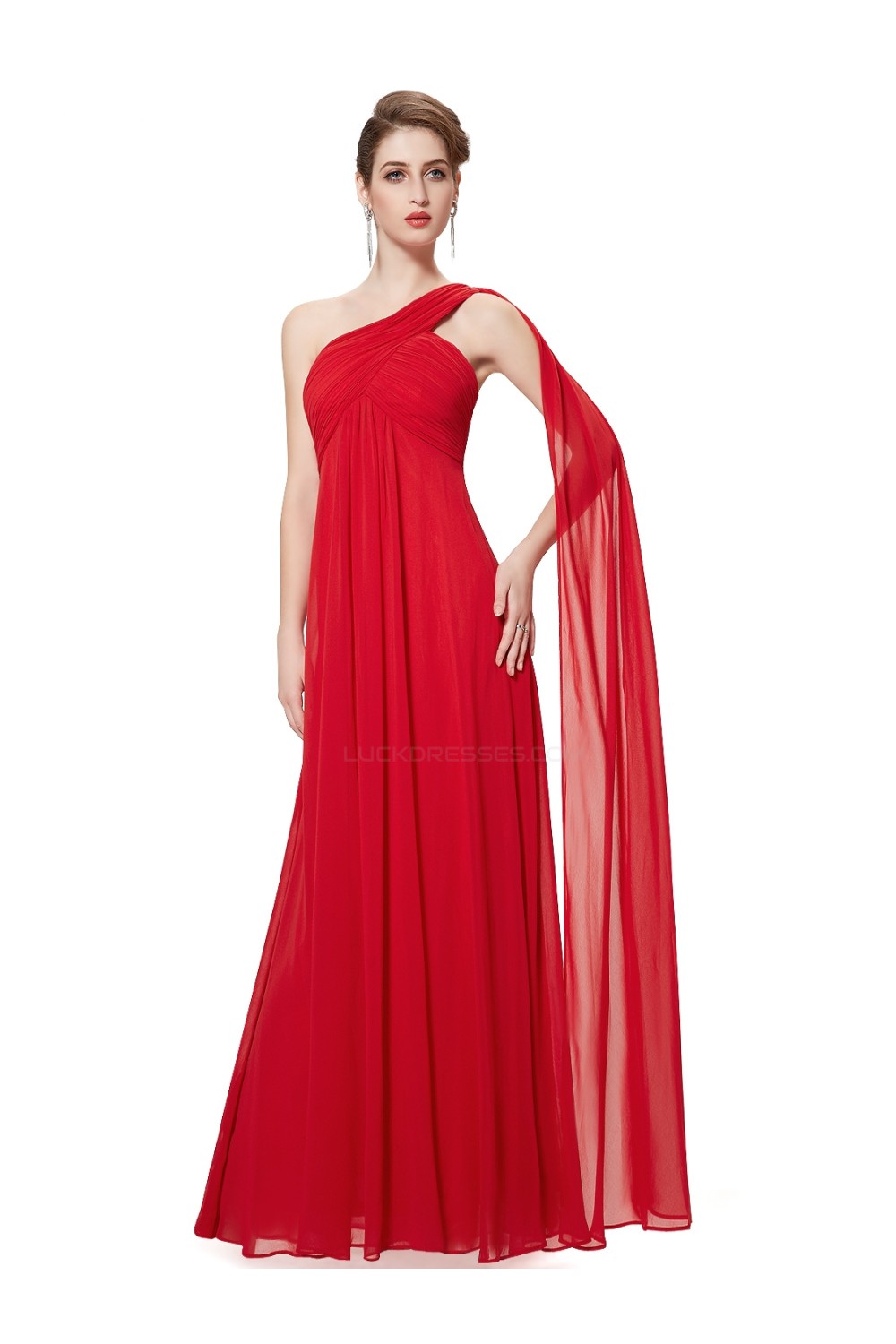 Empire One Shoulder Long Red Chiffon Bridesmaid Dresses Evening Dresses Maternity Dresses Bd010297