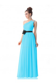 A-Line One-Shoulder Long Blue Chiffon Bridesmaid Dresses/Evening Dresses BD010300