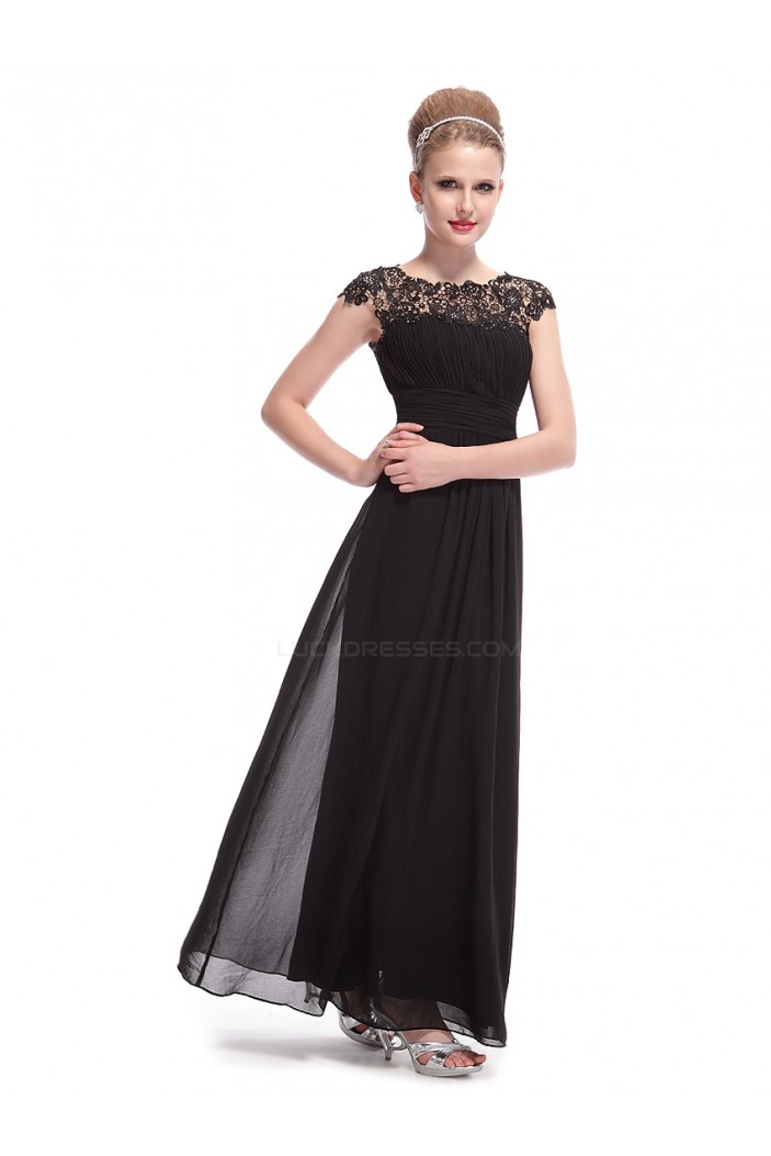 A-Line Cap-Sleeve Long Black Chiffon Bridesmaid Dresses/Evening Dresses BD010301