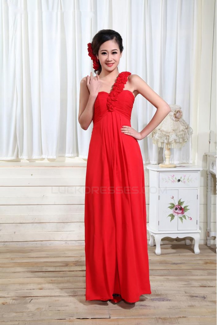 Empire One-Shoulder Long Red Chiffon Bridesmaid Dresses/Evening Dresses/Maternity Dresses BD010304