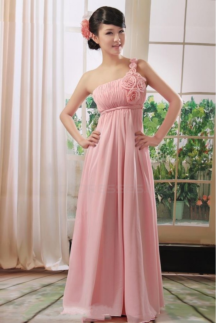 Empire One-Shoulder Long Pink Chiffon Bridesmaid Dresses/Evening Dresses/Maternity Dresses BD010306