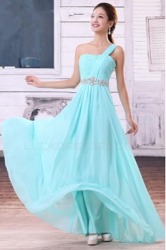 A-Line One-Shoulder Long Blue Chiffon Bridesmaid Dresses/Wedding Party Dresses BD010310