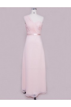 A-Line One-Shoulder Long Pink Chiffon Bridesmaid Dresses/Wedding Party Dresses BD010331