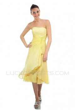 A-Line Strapless Short Yellow Chiffon Bridesmaid Dresses/Wedding Party Dresses BD010365