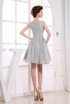 A-Line Bateau Short Grey Chiffon Bridesmaid Dresses/Wedding Party Dresses BD010370