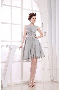 A-Line Bateau Short Grey Chiffon Bridesmaid Dresses/Wedding Party Dresses BD010370