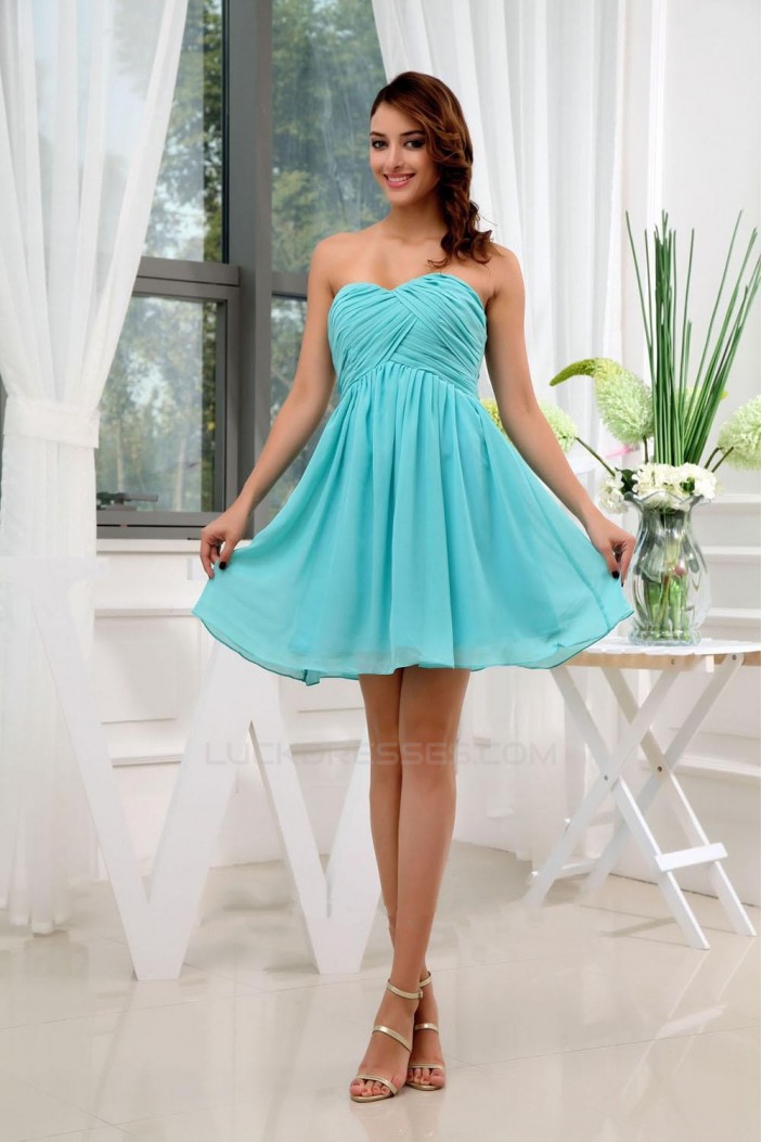 A-Line Sweetheart Short Blue Chiffon Bridesmaid Dresses/Wedding Party Dresses BD010371