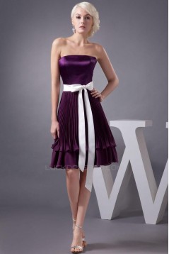 A-Line Strapless Pleated Purple Knee-Length Bridesmaid Dresses/Wedding Party Dresses BD010412