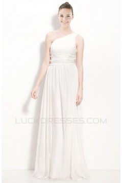 A-Line One-Shoulder Floor-Length White Chiffon Bridesmaid Dresses/Wedding Party Dresses BD010446