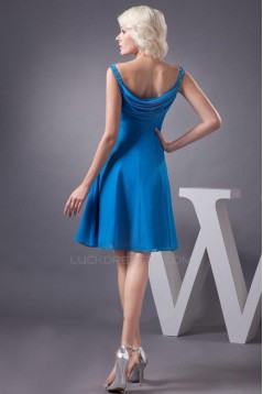 A-Line Beaded Spaghetti Strap Short Blue Chiffon Bridesmaid Dresses/Wedding Party Dresses BD010451