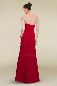Sheath/Column Strapless Floor-Length Red Chiffon Bridesmaid Dresses/Wedding Party Dresses BD010466