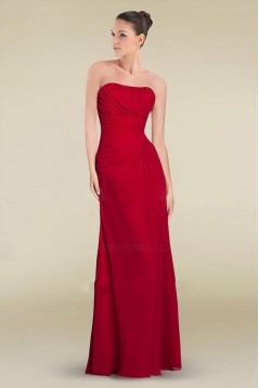 Sheath/Column Strapless Floor-Length Red Chiffon Bridesmaid Dresses/Wedding Party Dresses BD010466